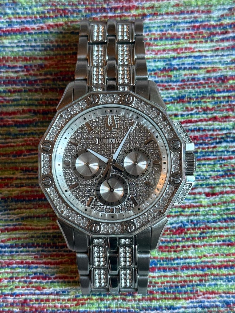Bulova Silver Crystal Pavé Men's Chronograph Watch